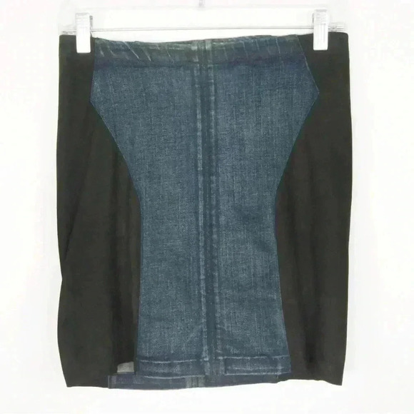 Helmut Lang Denim Blue Black Colourblock Suede Leather Skirt - Picture 6 of 6